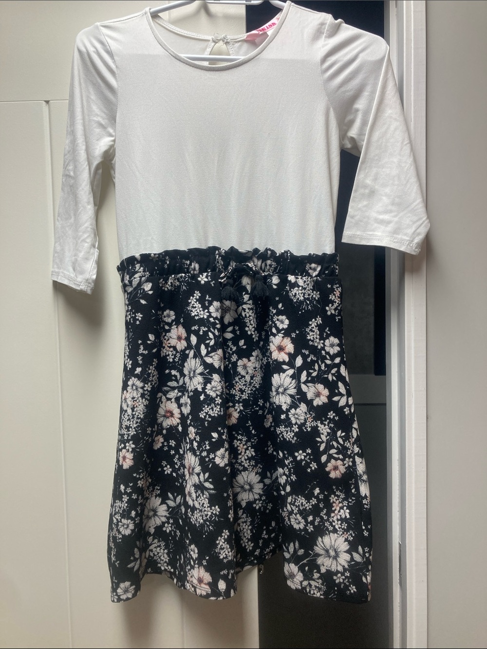 1st Kiss White Top Black Floral Skater Dress with Pink Flowers